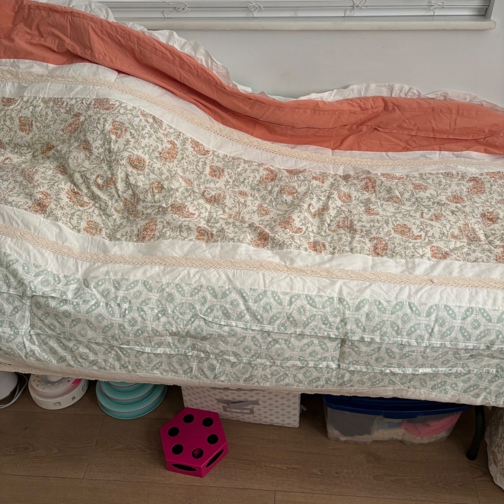 Madison Park Dawn Floral Patchwork King Comforter w/2 Shams Coral Grn Lace Trim - Picture 7 of 15